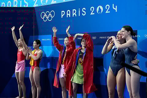 Women's synchronised 10m platform diving final medal winners